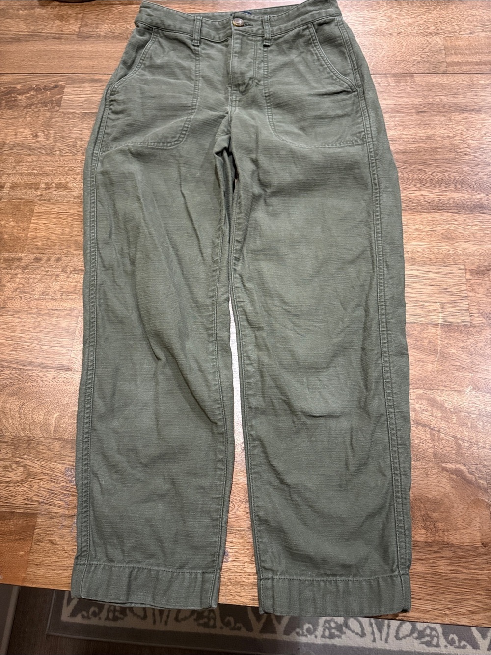 J. Crew Cotton Camp Pant Women’s Size 00 Patch Pockets Tapered Leg Casual Green